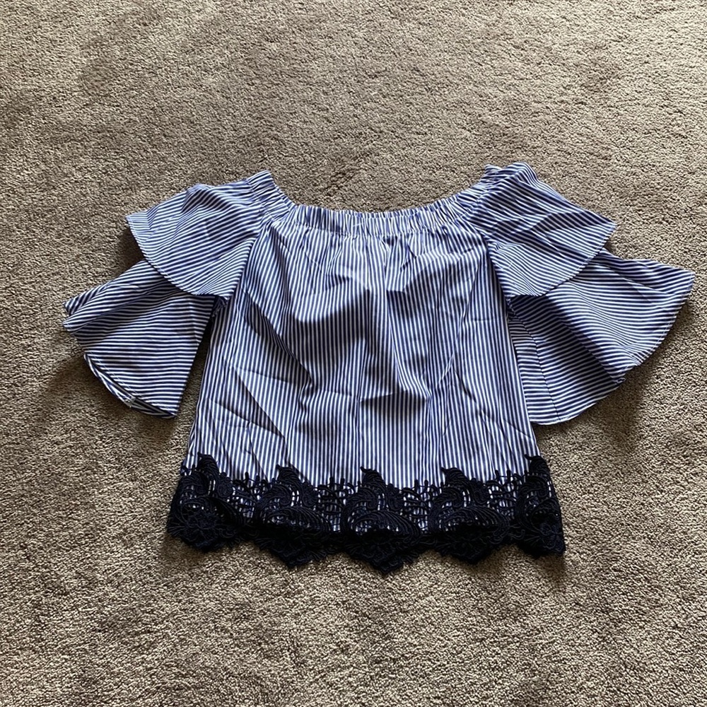 Zara Basic Collection Striped Off Shoulder Top SI… - image 1